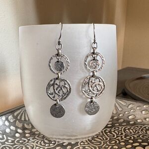Silpada Earrings W2040 Sterling Silver Hammered Celtic Dangle Triple Disc Textur